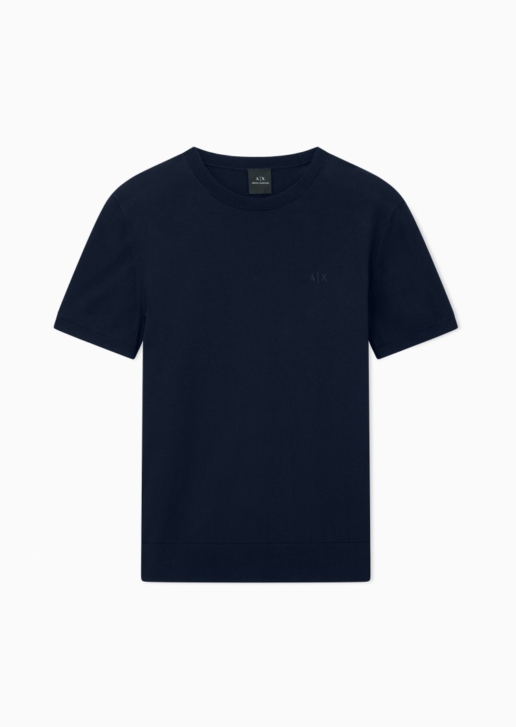ARMANI EXCHANGE 男士纯棉短袖圆领刺绣纯色针织衫