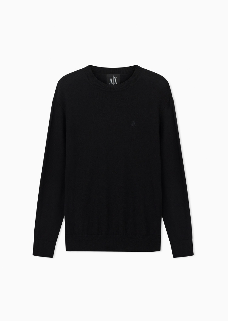 ARMANI EXCHANGE 男士长袖圆领纯色刺绣休闲针织衫