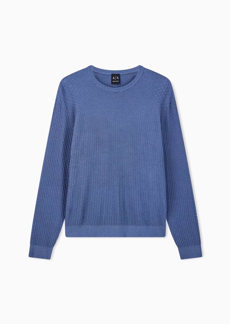 ARMANI EXCHANGE 男士长袖圆领格纹肌理纯色针织衫