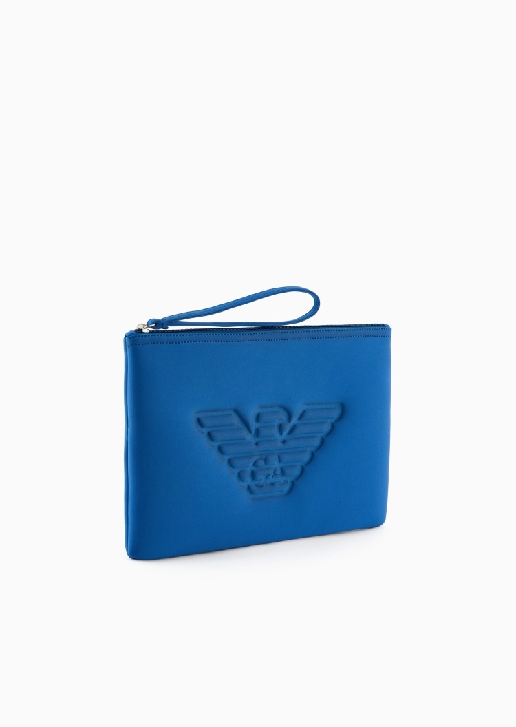 Emporio Armani 男女同款长方形配腕带压花沙滩手拿包