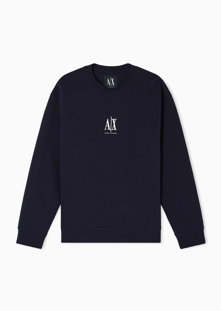 ARMANI EXCHANGE 男士棉质微弹宽松长袖圆领LOGO刺绣卫衣