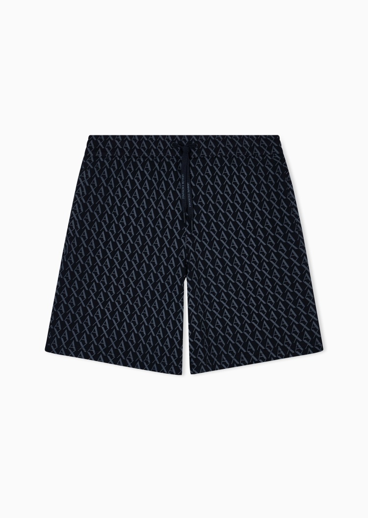 ARMANI EXCHANGE 男士全棉系带满印LOGO百慕大短裤