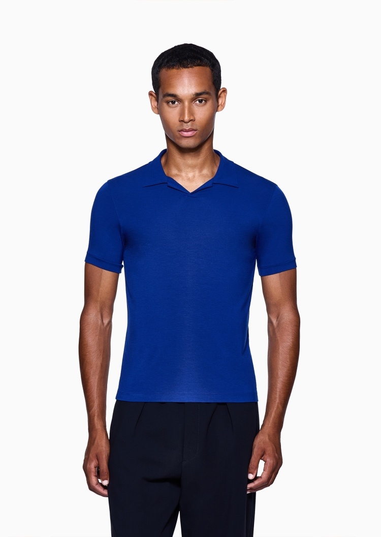 Giorgio Armani 男士人造棉弹力修身短袖海鸥领Polo衫