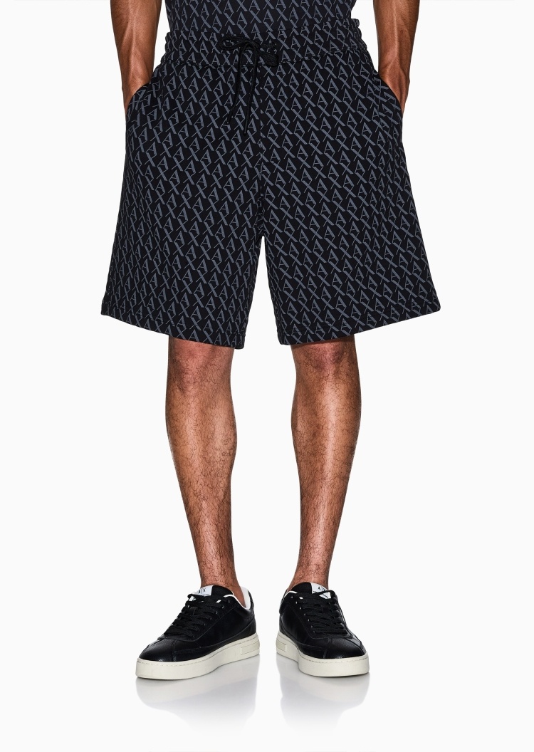 ARMANI EXCHANGE 男士全棉系带满印LOGO百慕大短裤