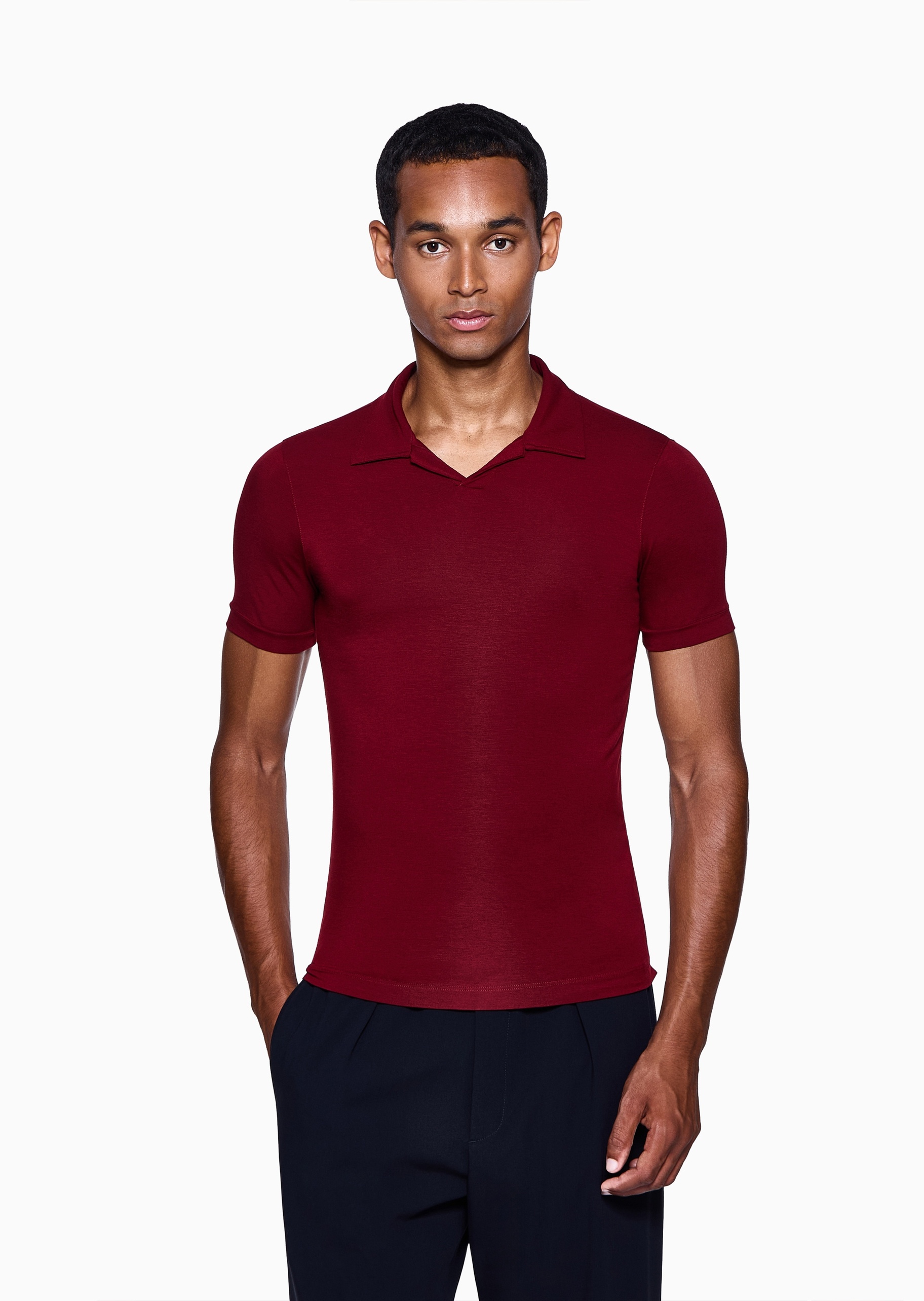 Giorgio Armani 男士人造棉弹力修身短袖海鸥领Polo衫