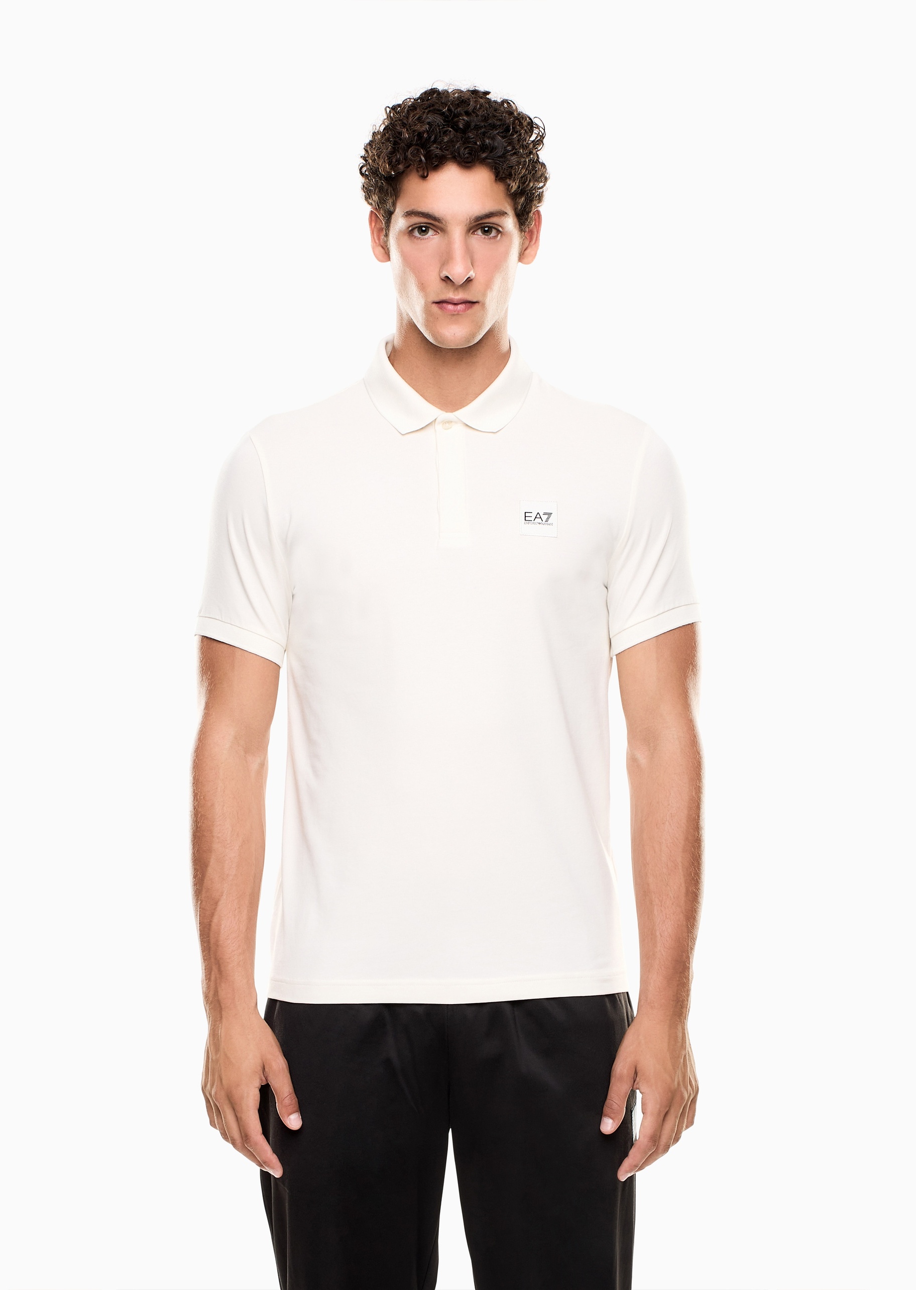 EA7 男士纯棉弹力短袖翻领Polo衫