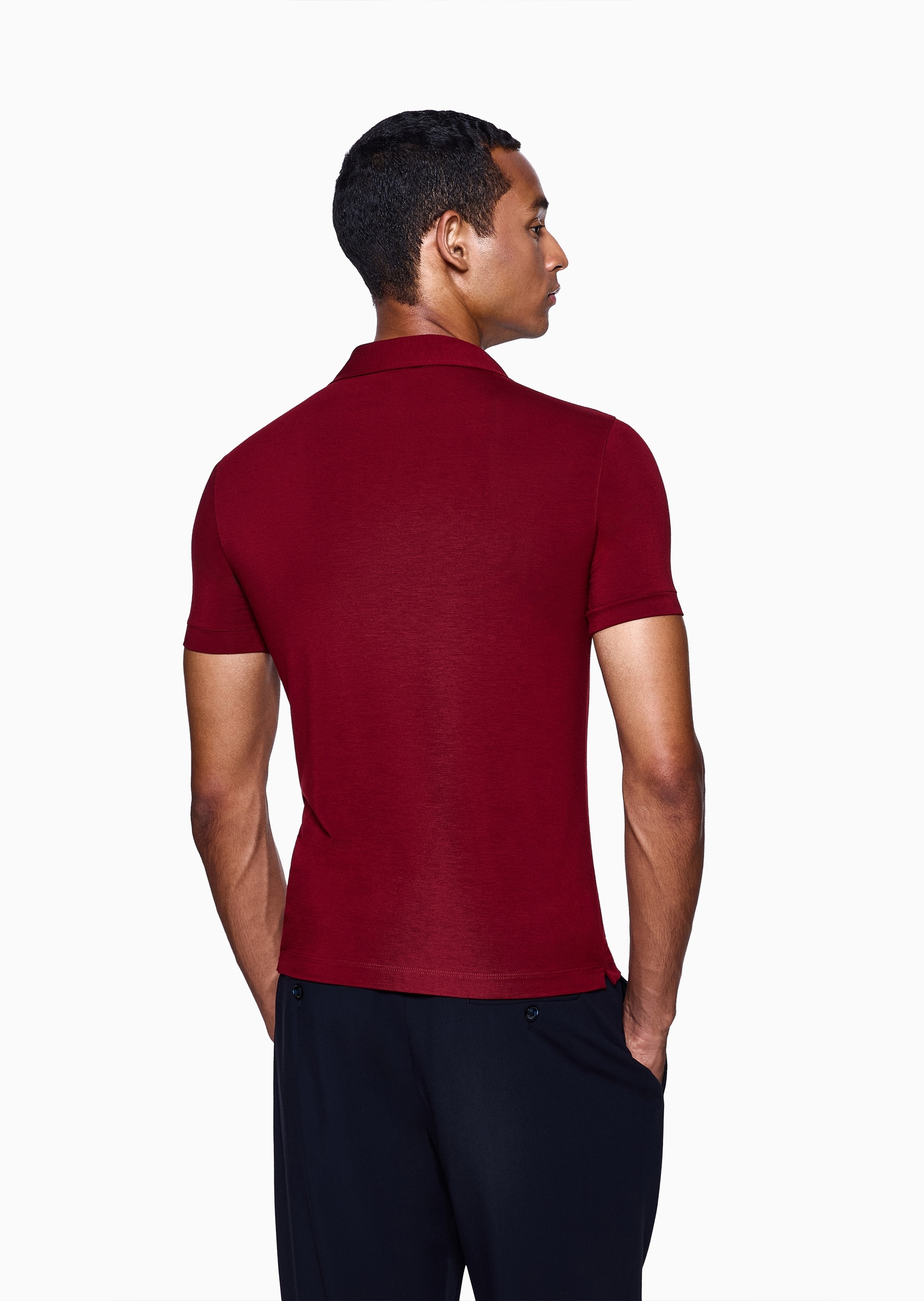 Giorgio Armani 男士人造棉弹力修身短袖海鸥领Polo衫