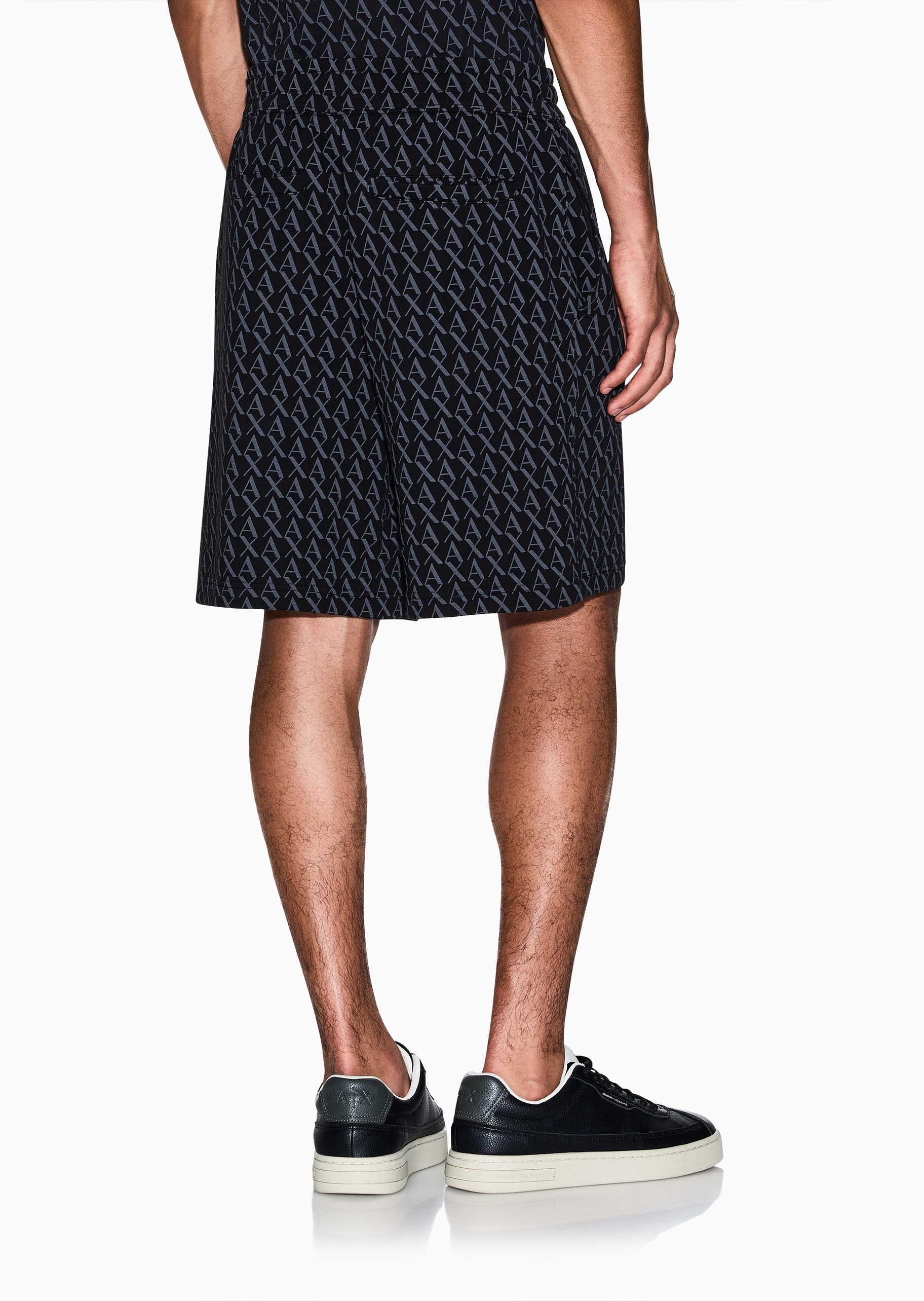 ARMANI EXCHANGE 男士纯棉系带满印LOGO百慕大短裤