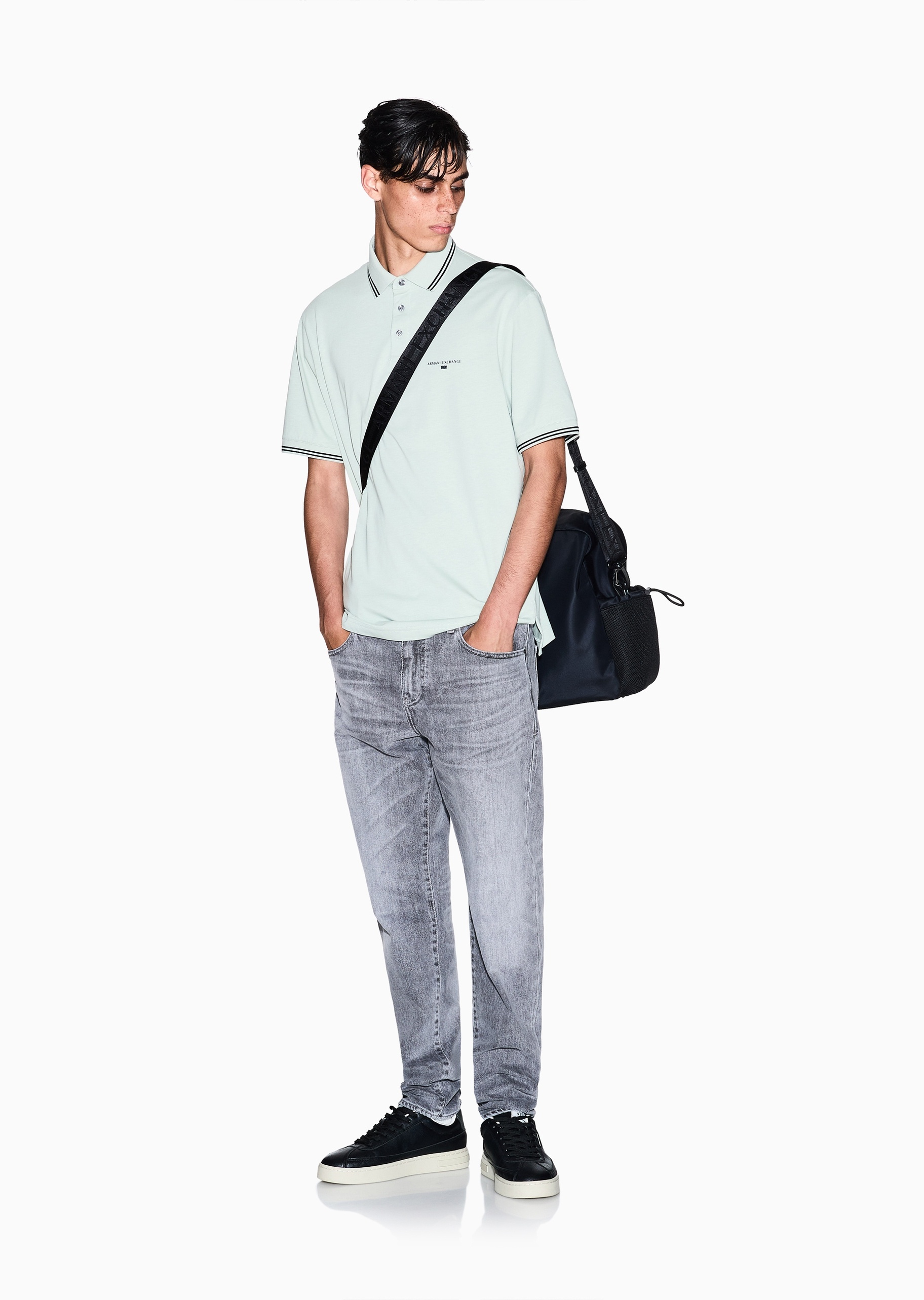 ARMANI EXCHANGE 男士纯棉宽松短袖翻领Polo衫