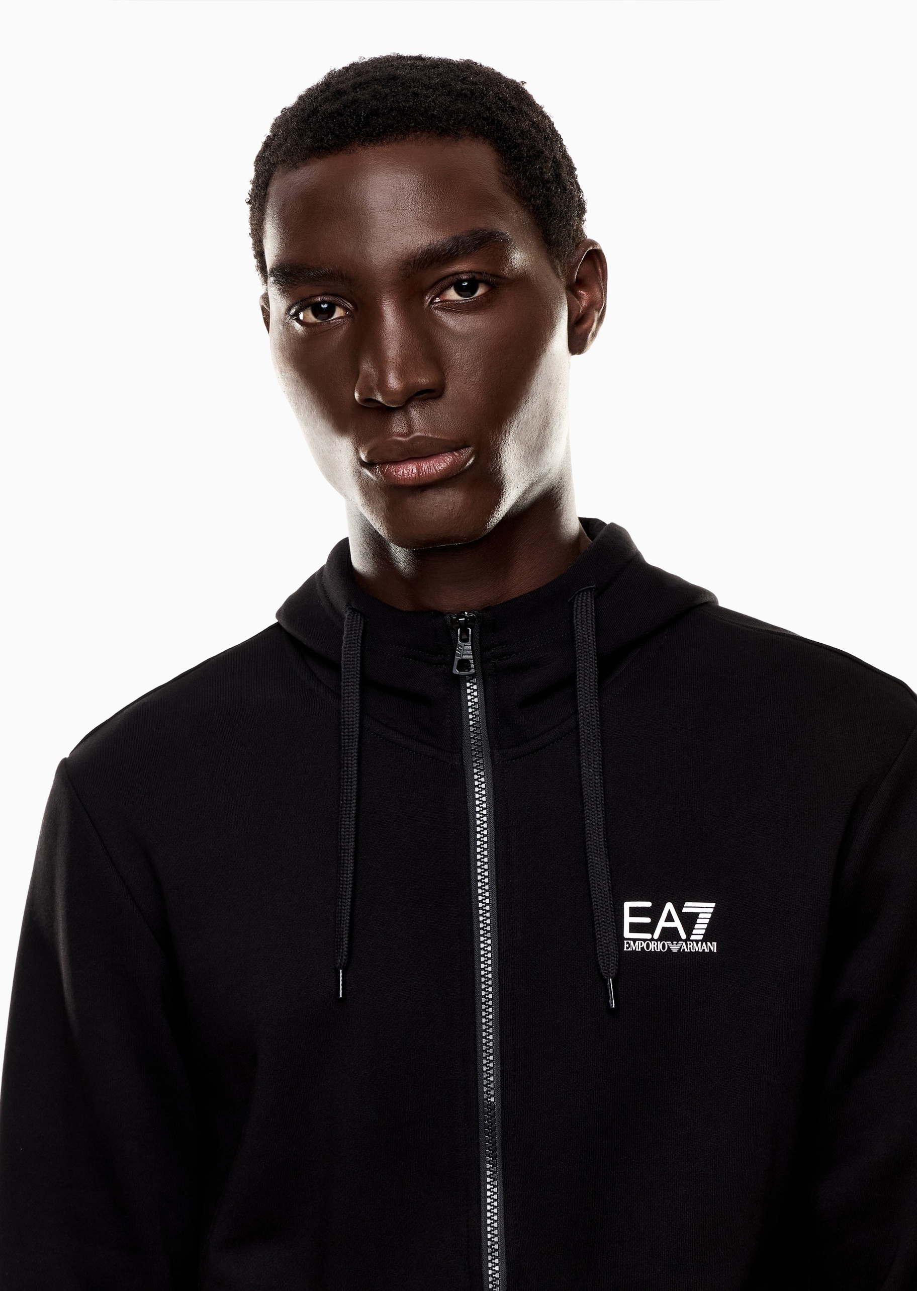 EA7 男士加绒拉链开衫连帽卫衣夹克外套
