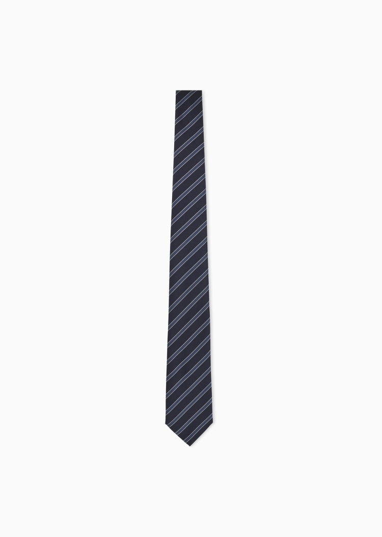 Emporio Armani 男士桑蚕丝手打箭头型条纹提花领带