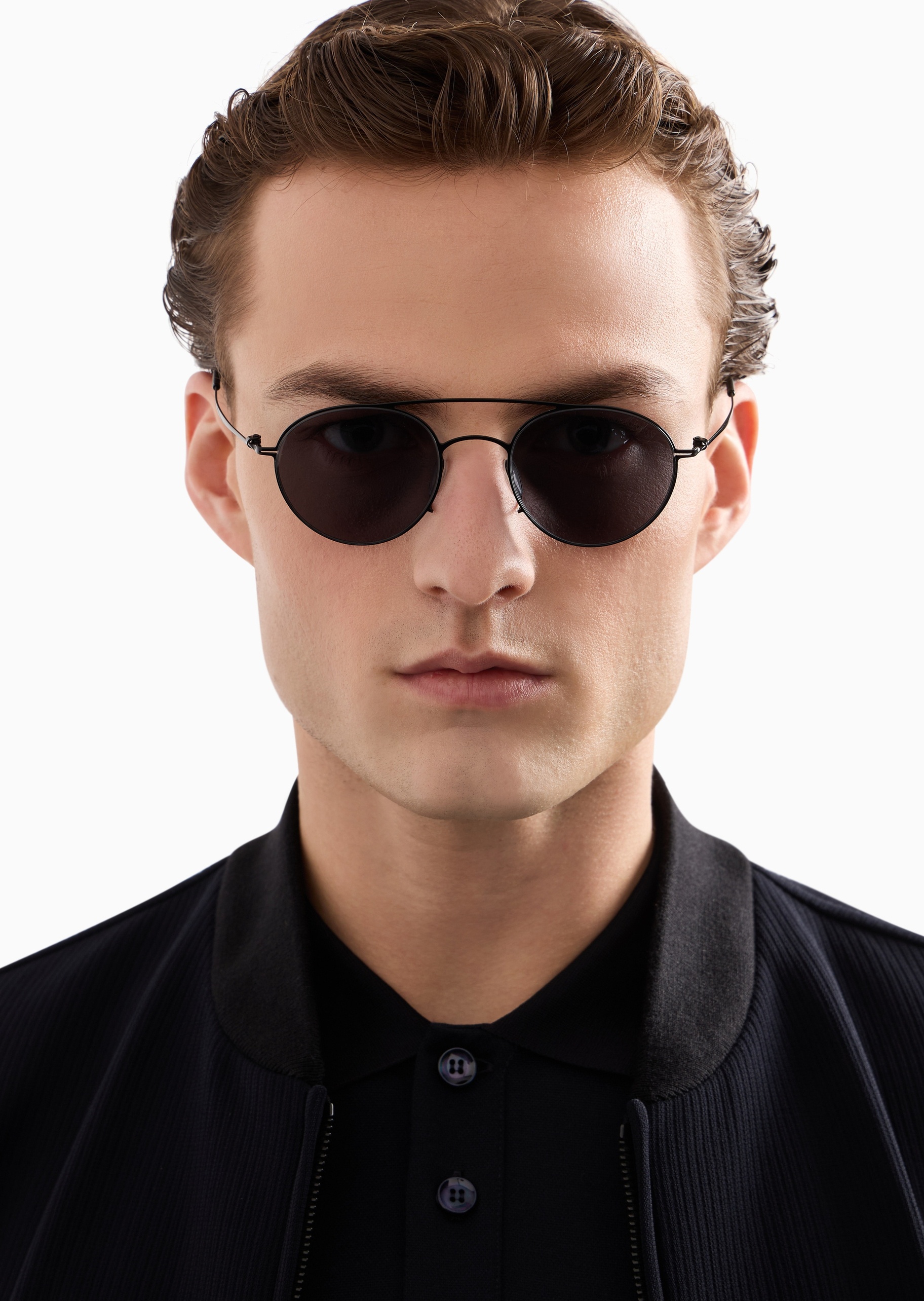 Giorgio Armani 男士双杠圆形边框摩登复古太阳眼镜