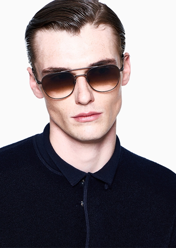 Giorgio Armani 男士飞行员形金属细框太阳眼镜