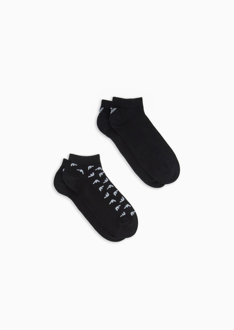 Emporio Armani 男士微弹短筒两双装鹰标提花袜子套装