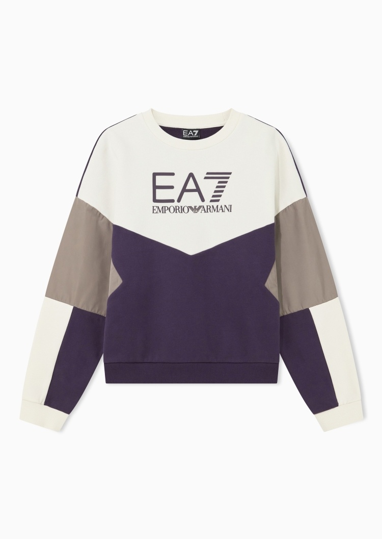 EA7 女士宽松圆领落肩运动风印花加绒卫衣