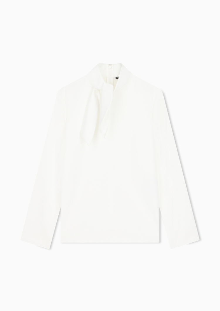Emporio Armani 女士长袖立领垂感纯色休闲通勤衬衫