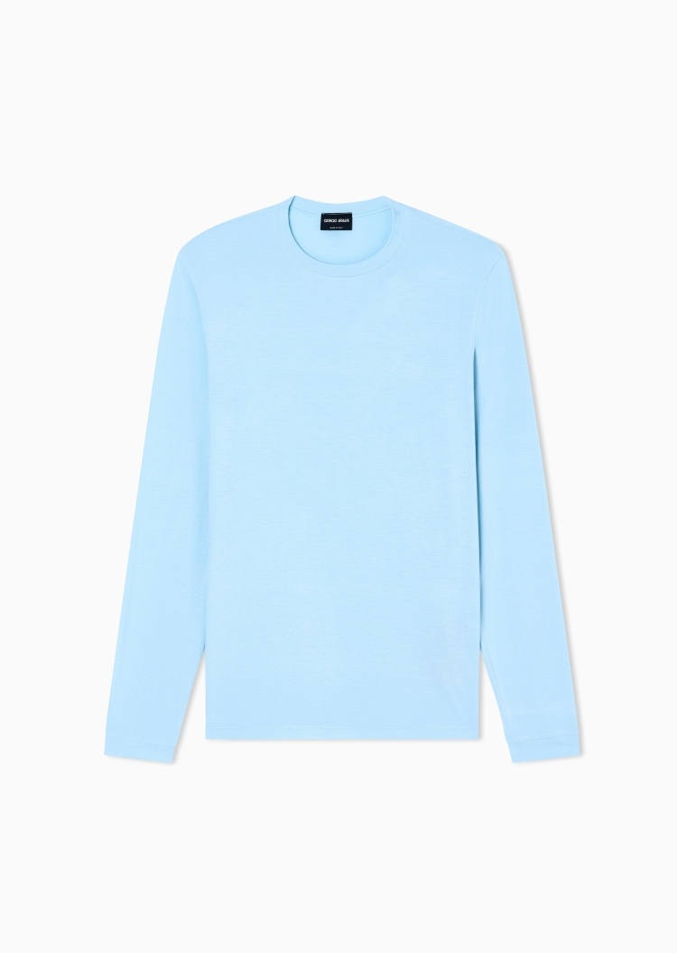 Giorgio Armani 男士弹力修身长袖圆领休闲纯色T恤