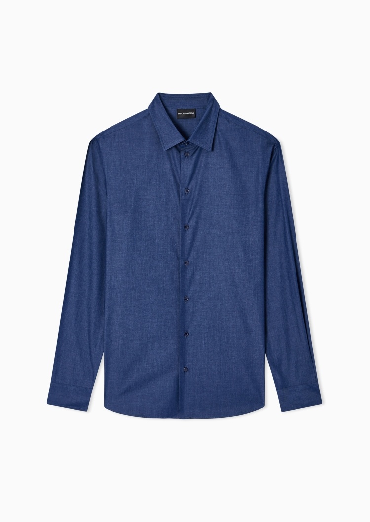 Emporio Armani 男士纯棉长袖翻领纽扣门襟休闲衬衫