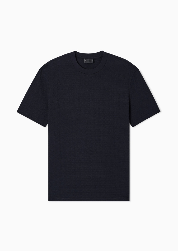 Emporio Armani 男士纯棉合身短袖圆领通体提花T恤