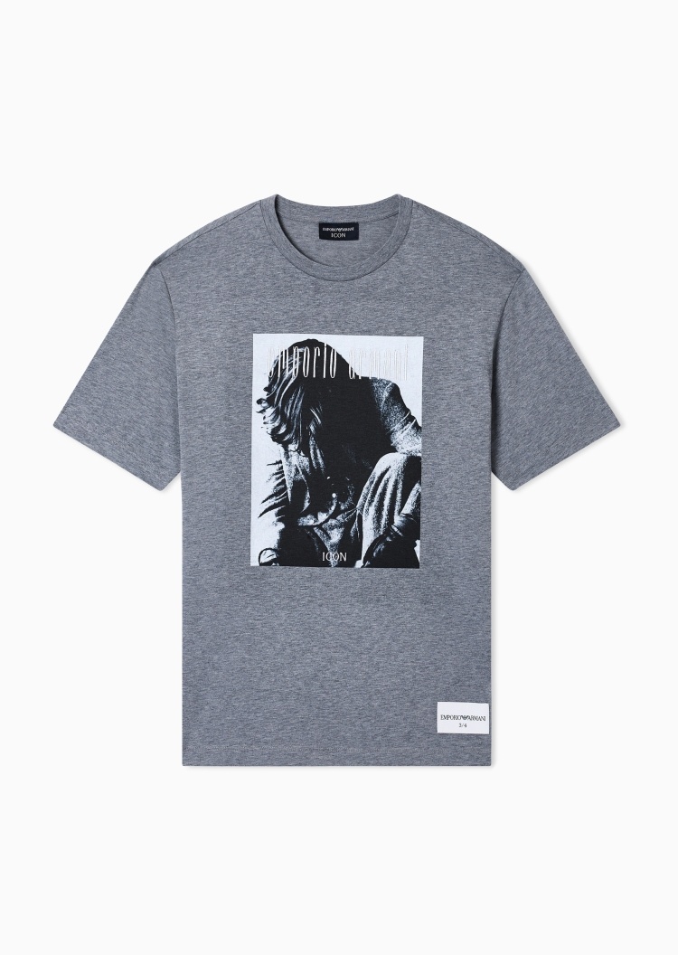 Emporio Armani 男士纯棉合身短袖圆领印花刺绣T恤
