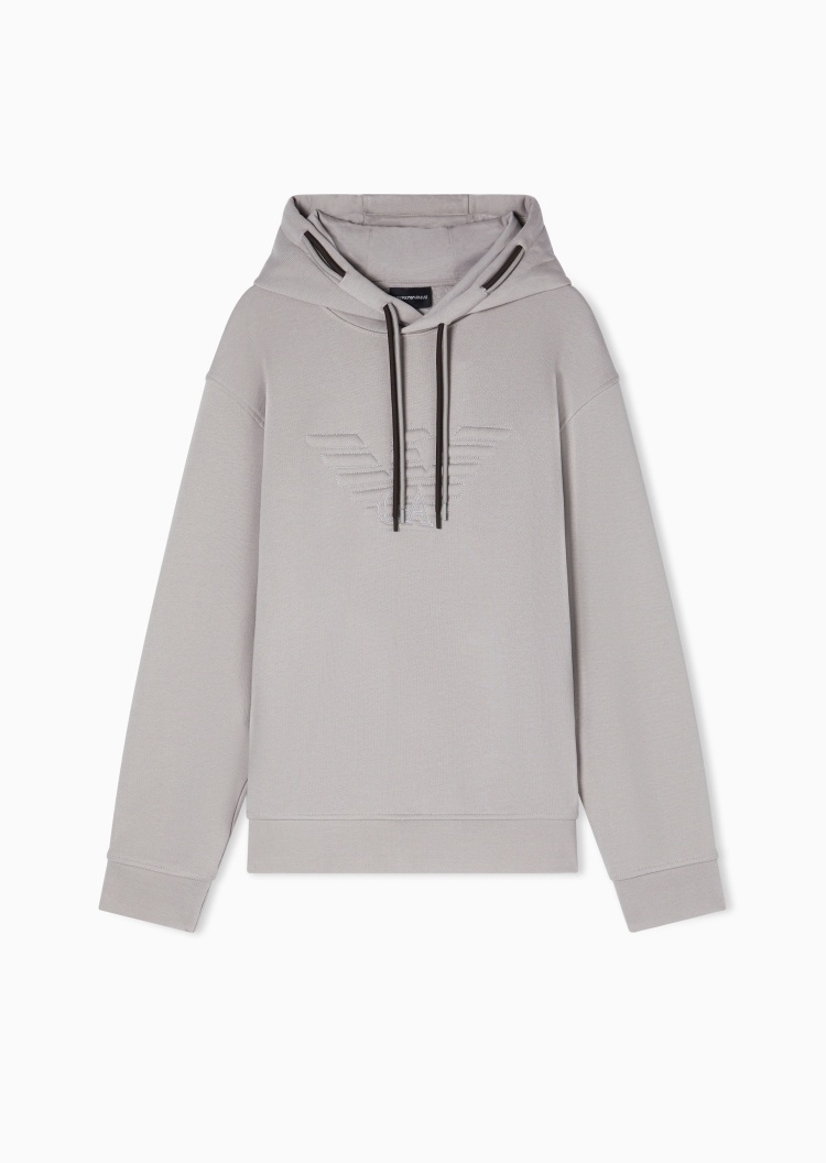 Emporio Armani 男士纯棉宽松长袖连帽毛圈刺绣重磅卫衣