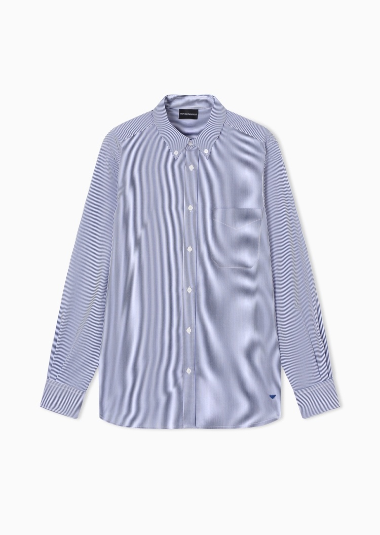 Emporio Armani 男士纯棉长袖翻领纽扣门襟条纹衬衫