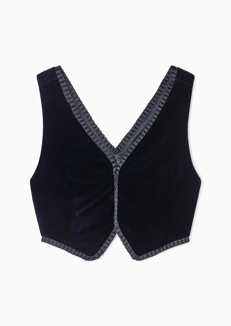 Emporio Armani 女士无袖短款V领褶边优雅时尚背心