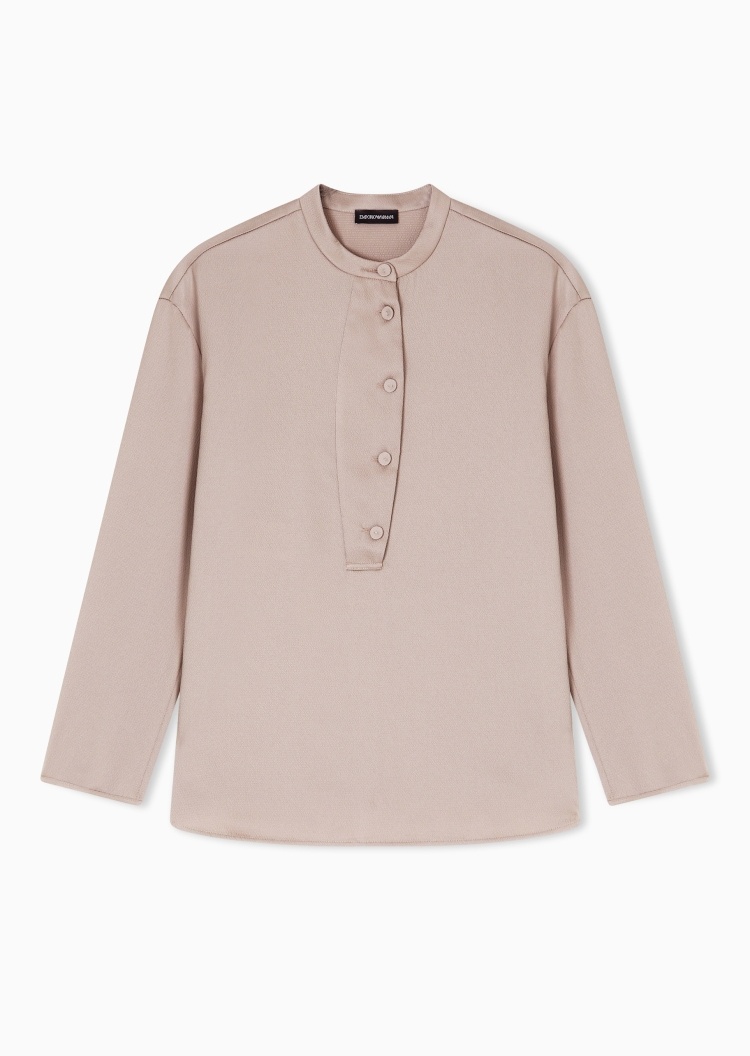 Emporio Armani 女士长袖圆领半开襟纯色优雅衬衫