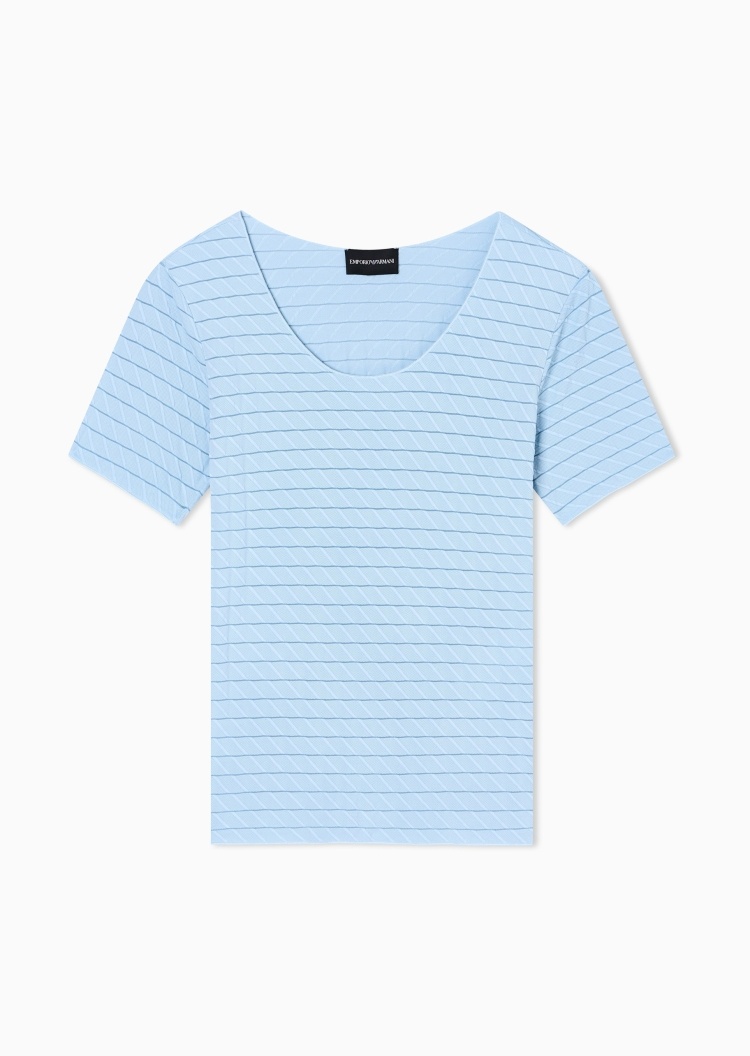 Emporio Armani 女士微弹修身短袖圆领肌理感针织衫