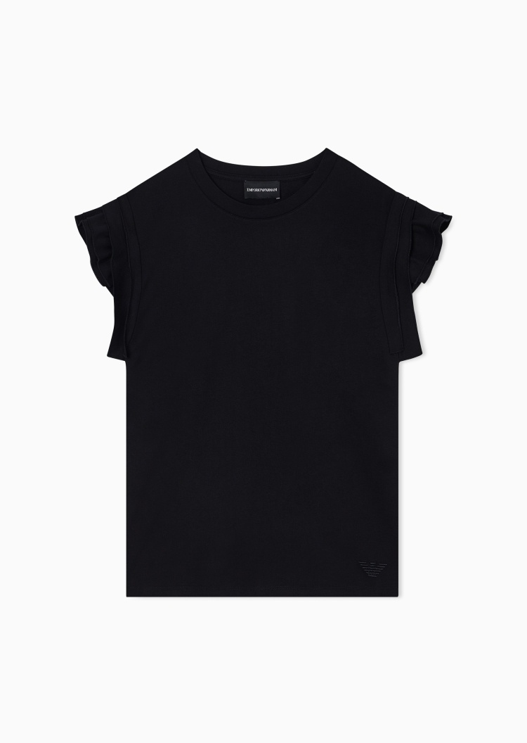 Emporio Armani 女士纯棉无袖圆领荷叶边针织上衣