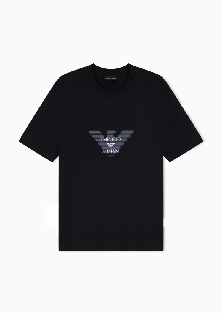 Emporio Armani 男士莱赛尔混纺轻薄合身短袖圆领印花T恤
