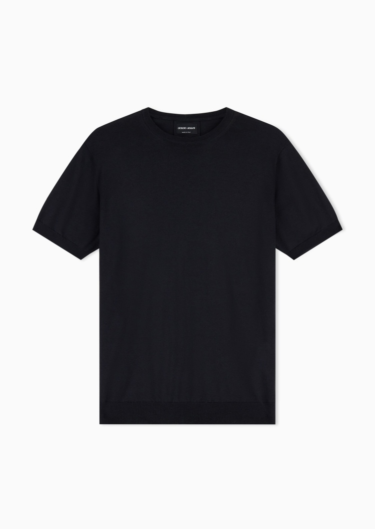 Giorgio Armani 男士桑蚕丝混纺老钱风短袖套头针织衫