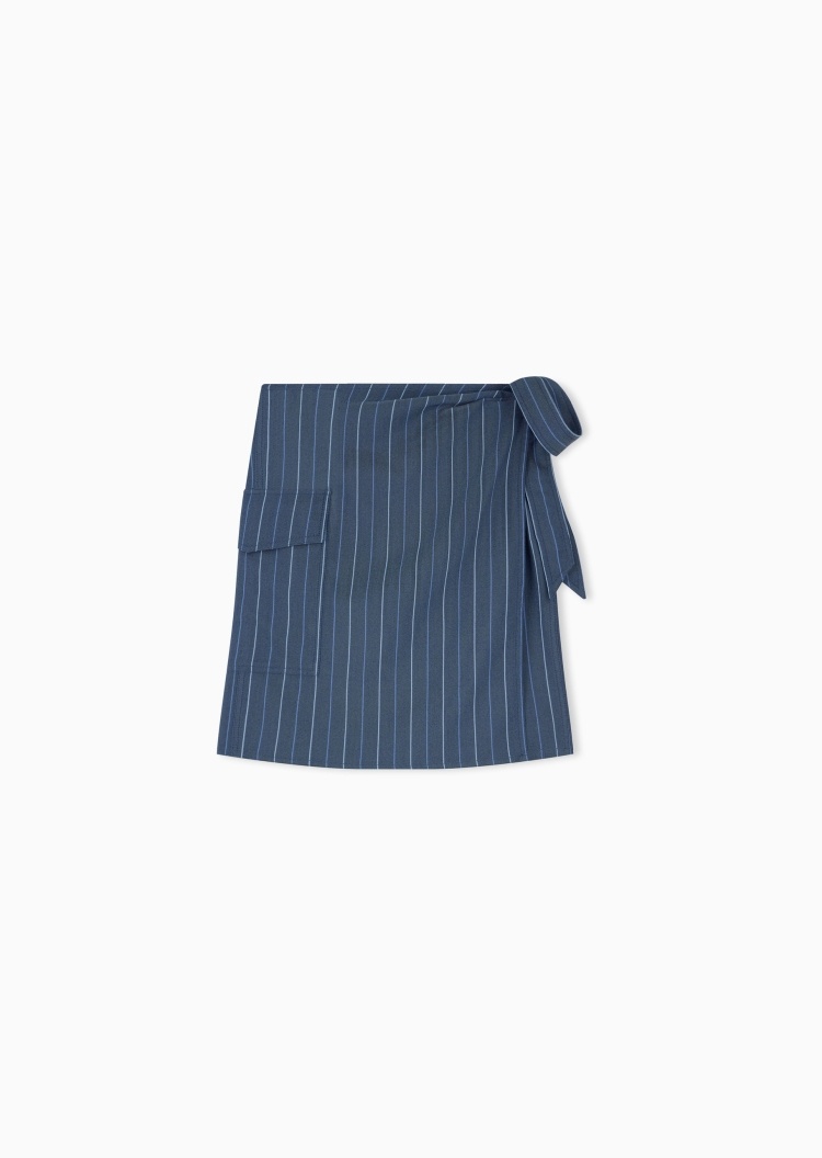 Emporio Armani 女士微弹短款A字条纹牛仔半身裙