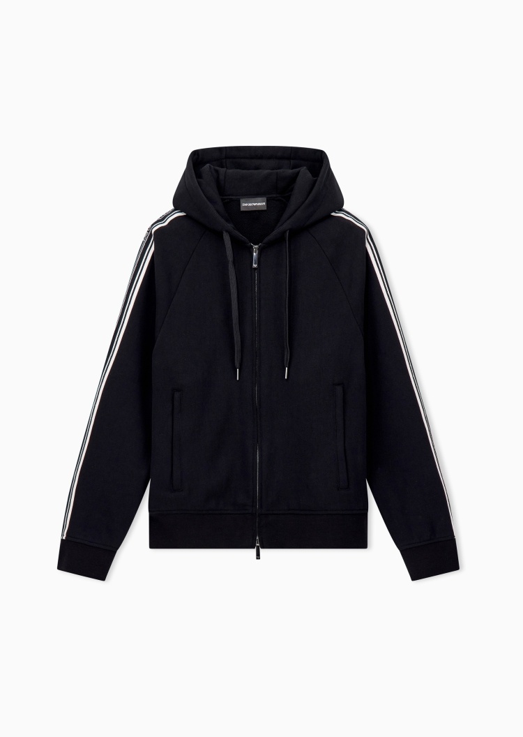Emporio Armani 男士条纹连帽抽绳领重磅开衫卫衣夹克外套