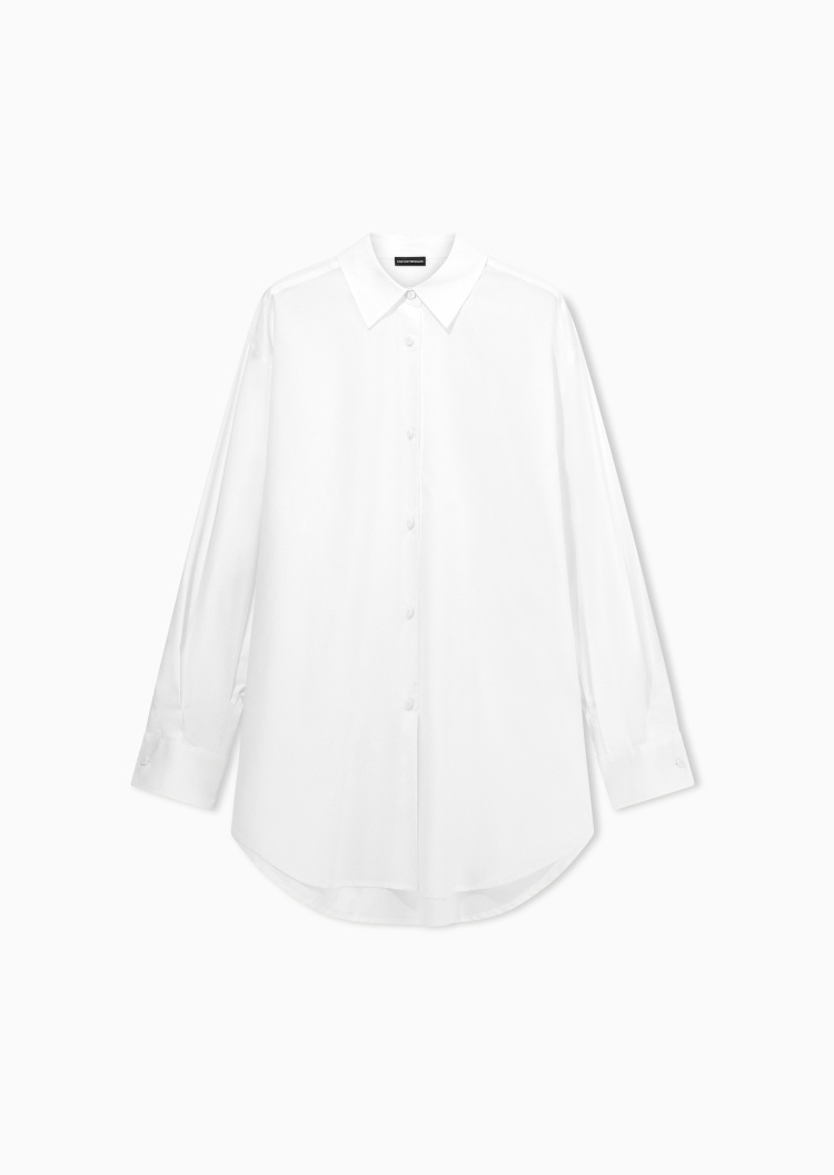 Emporio Armani 女士纯棉宽松长袖翻领落肩纯色休闲衬衫