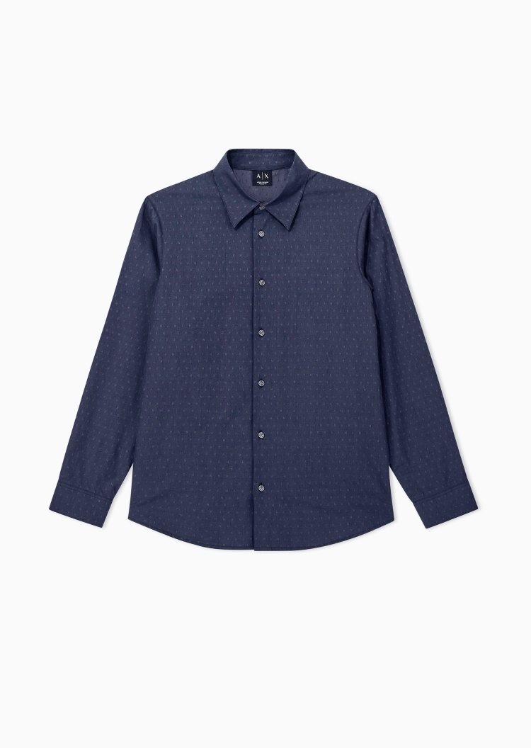 ARMANI EXCHANGE 男士纯棉长袖翻领通体提花休闲衬衫