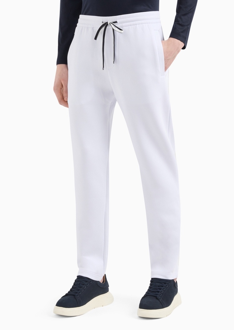 Emporio Armani 男士棉质弹力合身系带腰长款重磅直筒卫裤