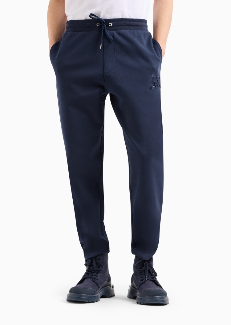 ARMANI EXCHANGE 男士棉质宽松系带腰长款直筒立体徽标卫裤