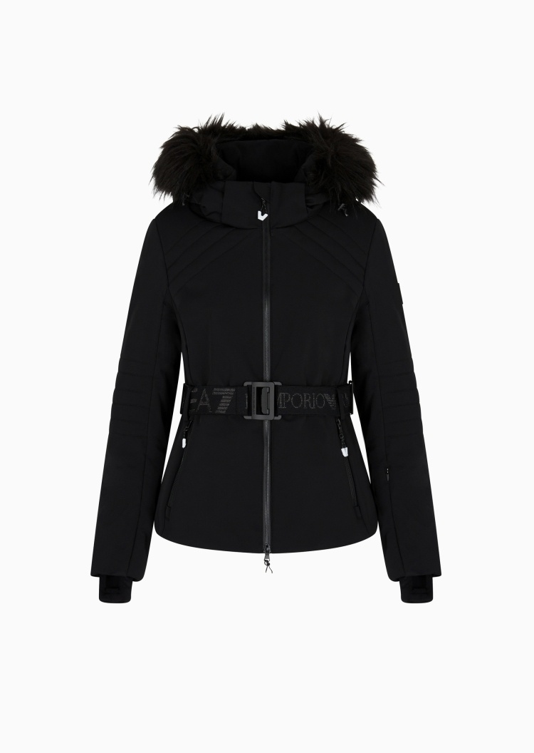 EA7 女士长袖连帽收腰保暖滑雪工装夹克棉服外套