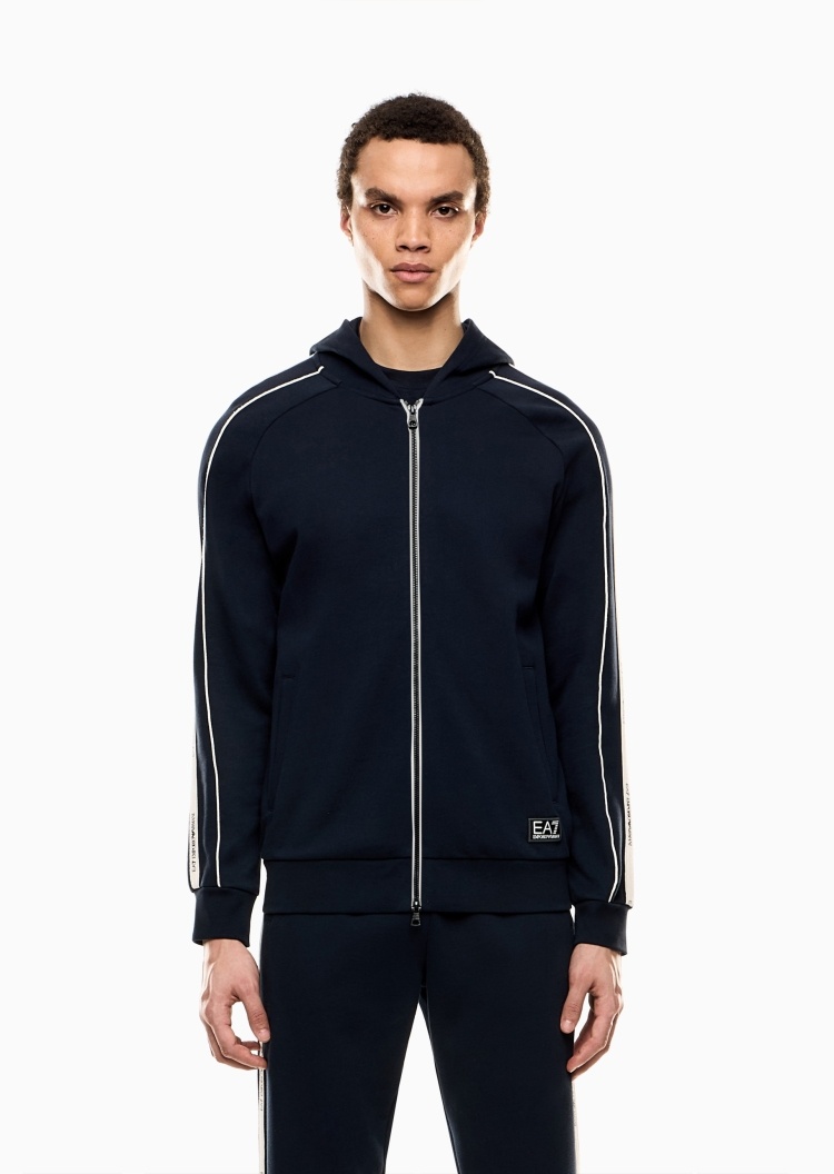 EA7 男士插肩袖加绒拉链开衫卫衣夹克外套