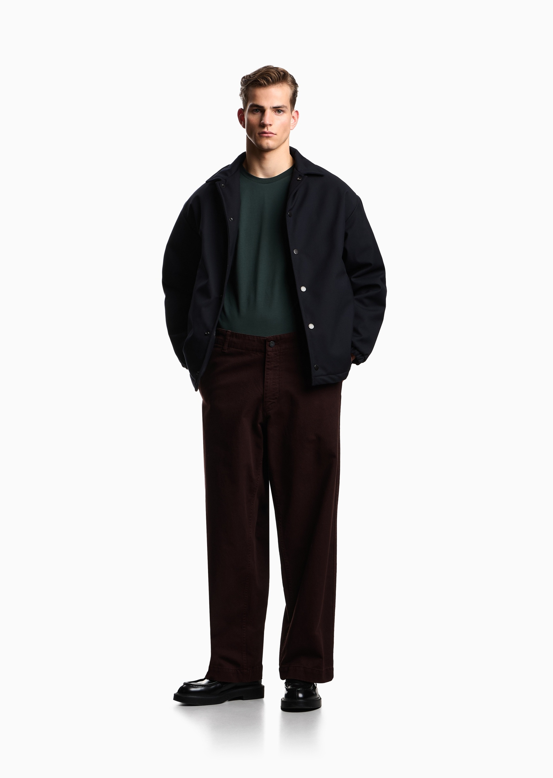 Emporio Armani 男士纯棉合身长袖圆领印花时尚T恤