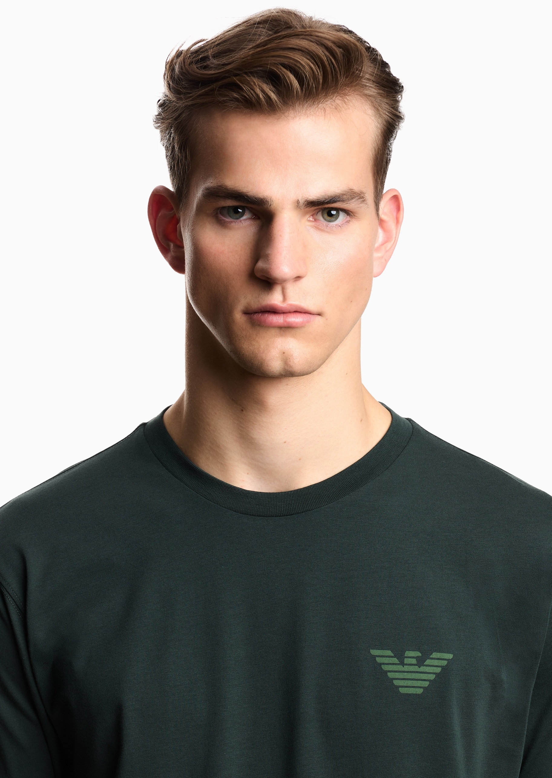 Emporio Armani 男士纯棉合身长袖圆领印花时尚T恤