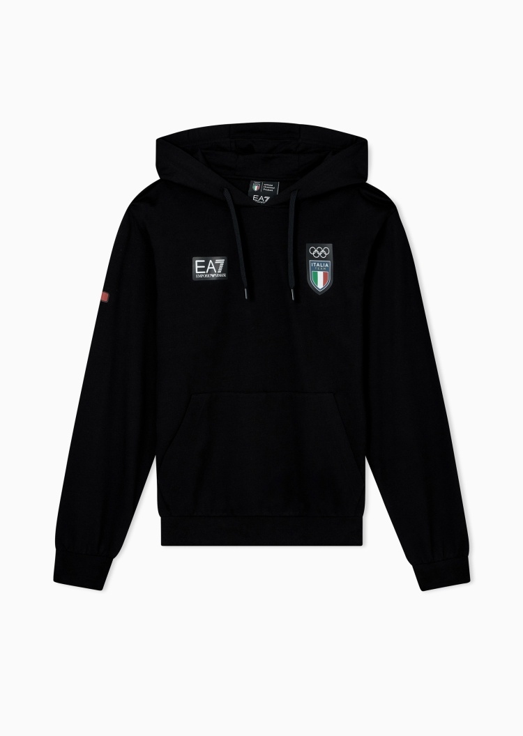 EA7 男女同款纯棉重磅合身连帽运动训练卫衣