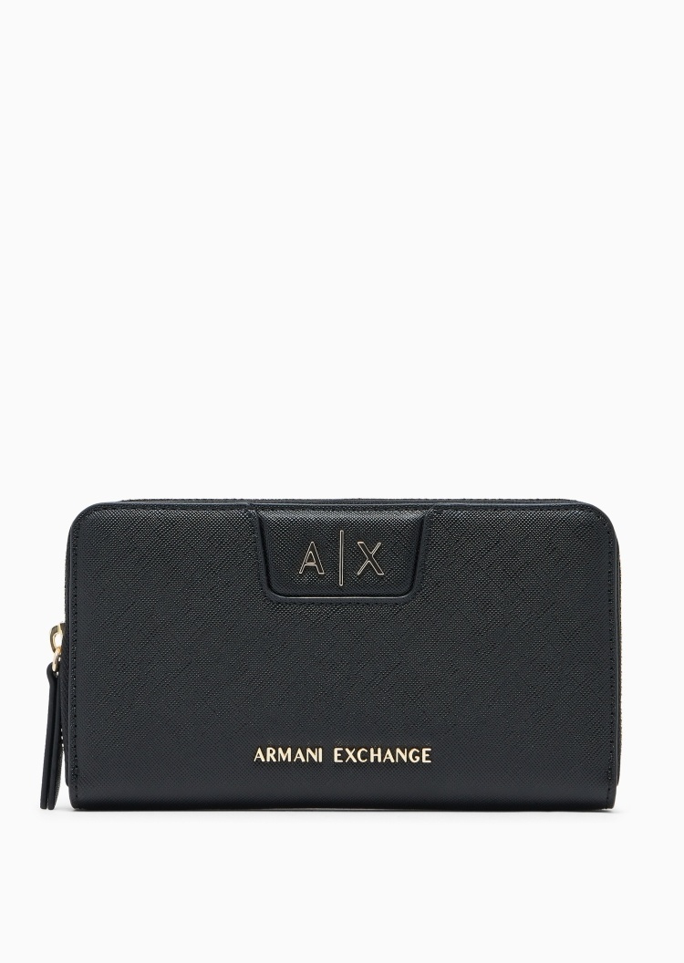 ARMANI EXCHANGE 女士环绕拉链长款多卡位十字纹手拿钱包