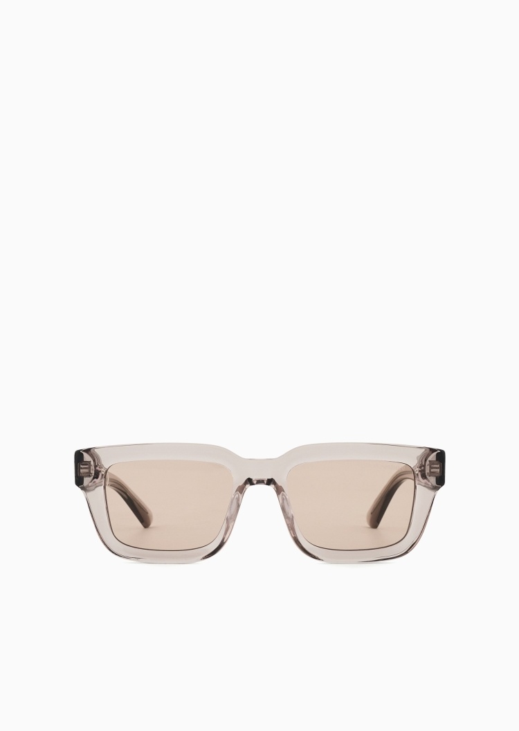 Emporio Armani 男士方形透明粗框一体鼻托太阳眼镜