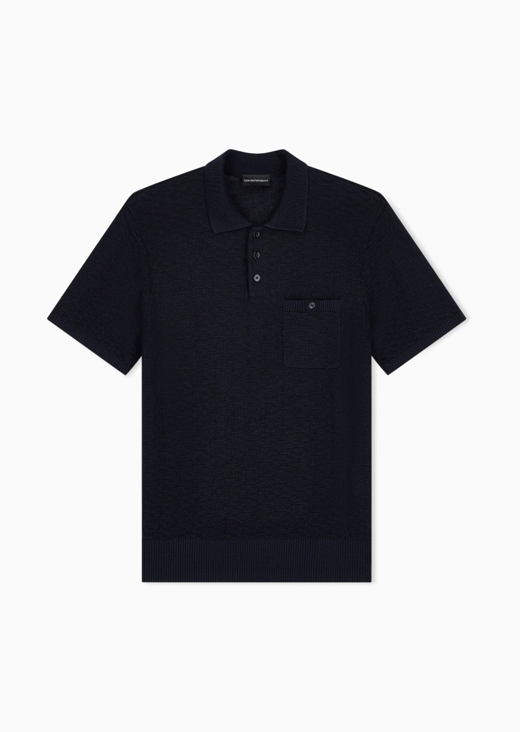 Emporio Armani 男士混纺Polo领翻领提花套头短袖针织衫