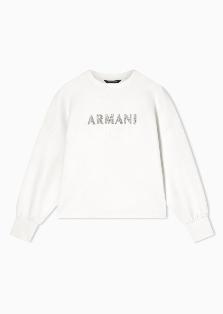 ARMANI EXCHANGE 女士微弹宽松长袖短款圆领落肩卫衣