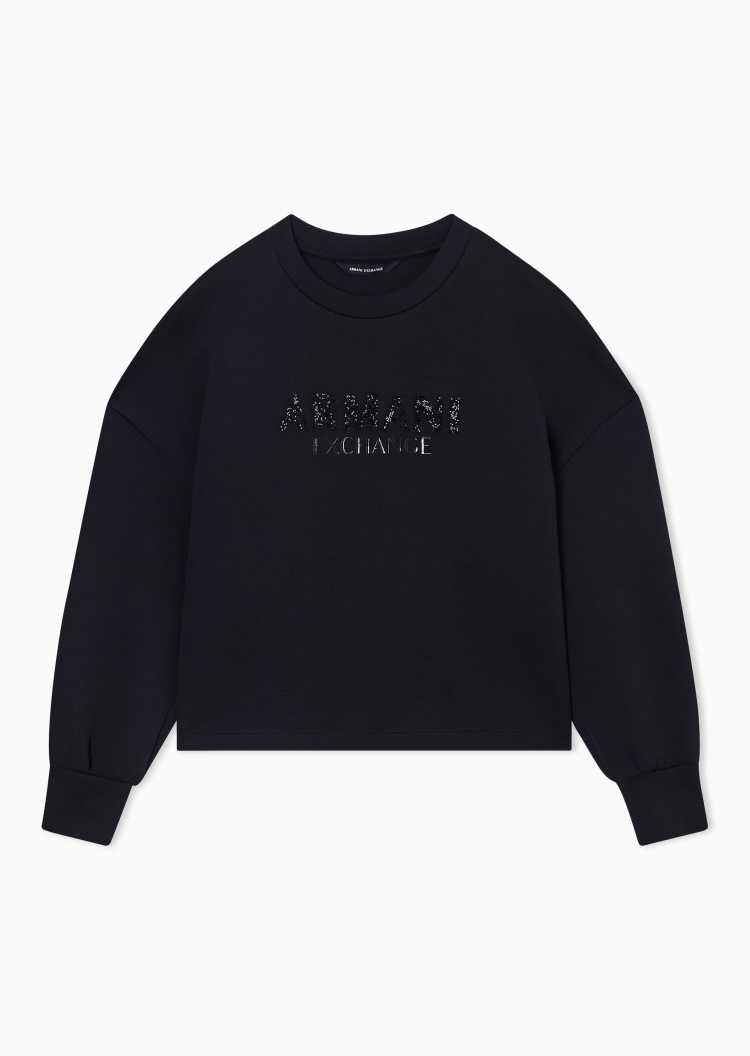 ARMANI EXCHANGE 女士微弹宽松长袖短款圆领落肩卫衣