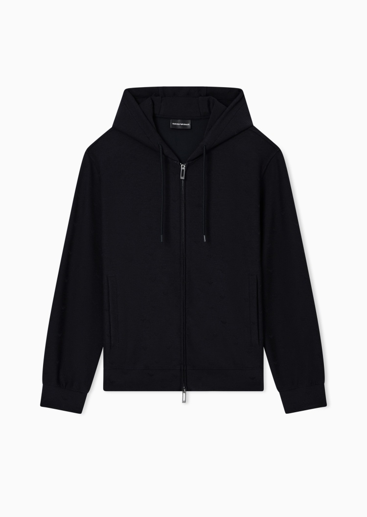 Emporio Armani 男士重磅合身长袖连帽拉链通体鹰标卫衣外套