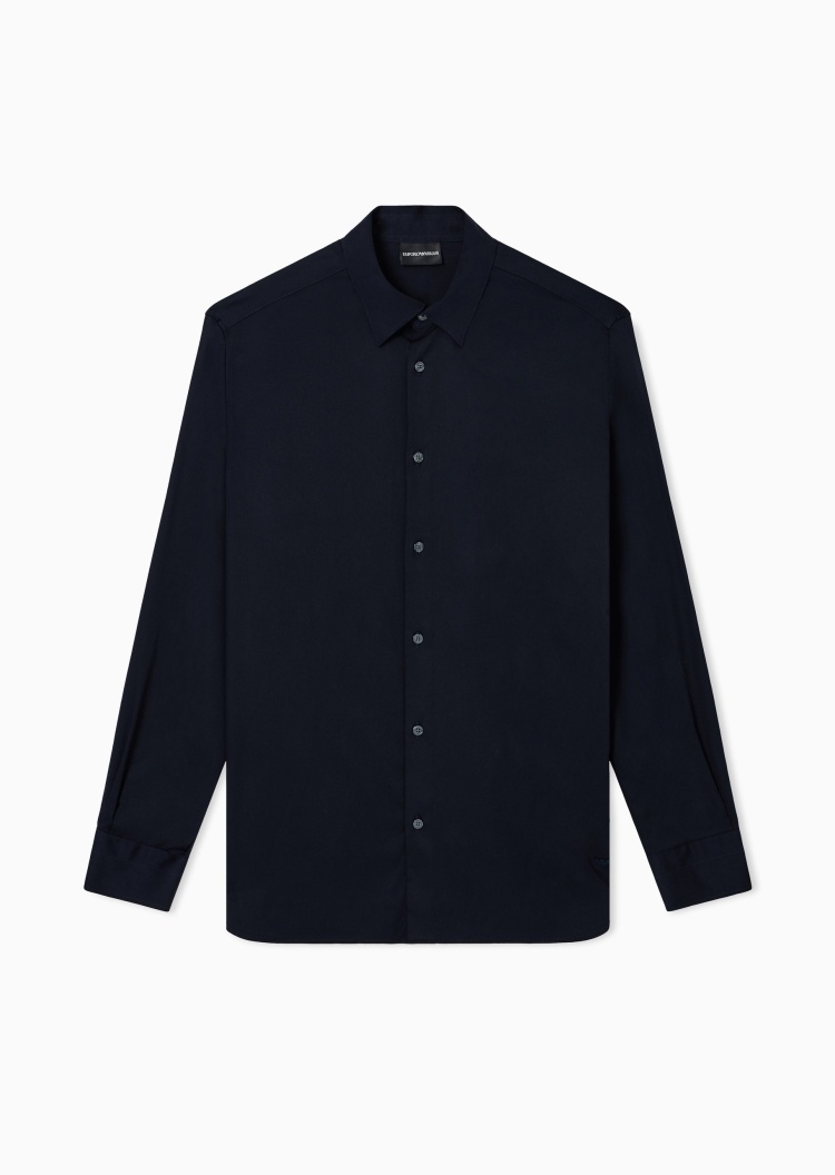 Emporio Armani 男士长袖翻领纽扣纯色商务休闲衬衫